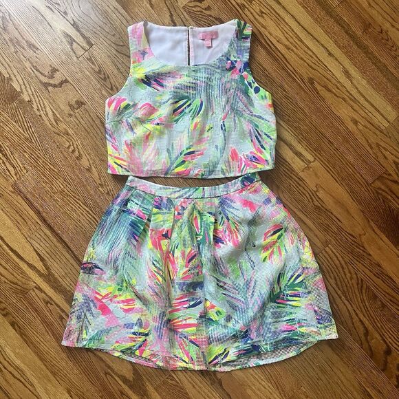 Lilly Pulitzer Hilah Matching Set Skirt and Crop Top Island Time Size 2 Tropical - Picture 4 of 15